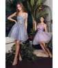 Cinderella Divine Smokey Blue Rhinestone 3D Floral & Tulle Flare Homecoming Dress sold by Unique Vintage