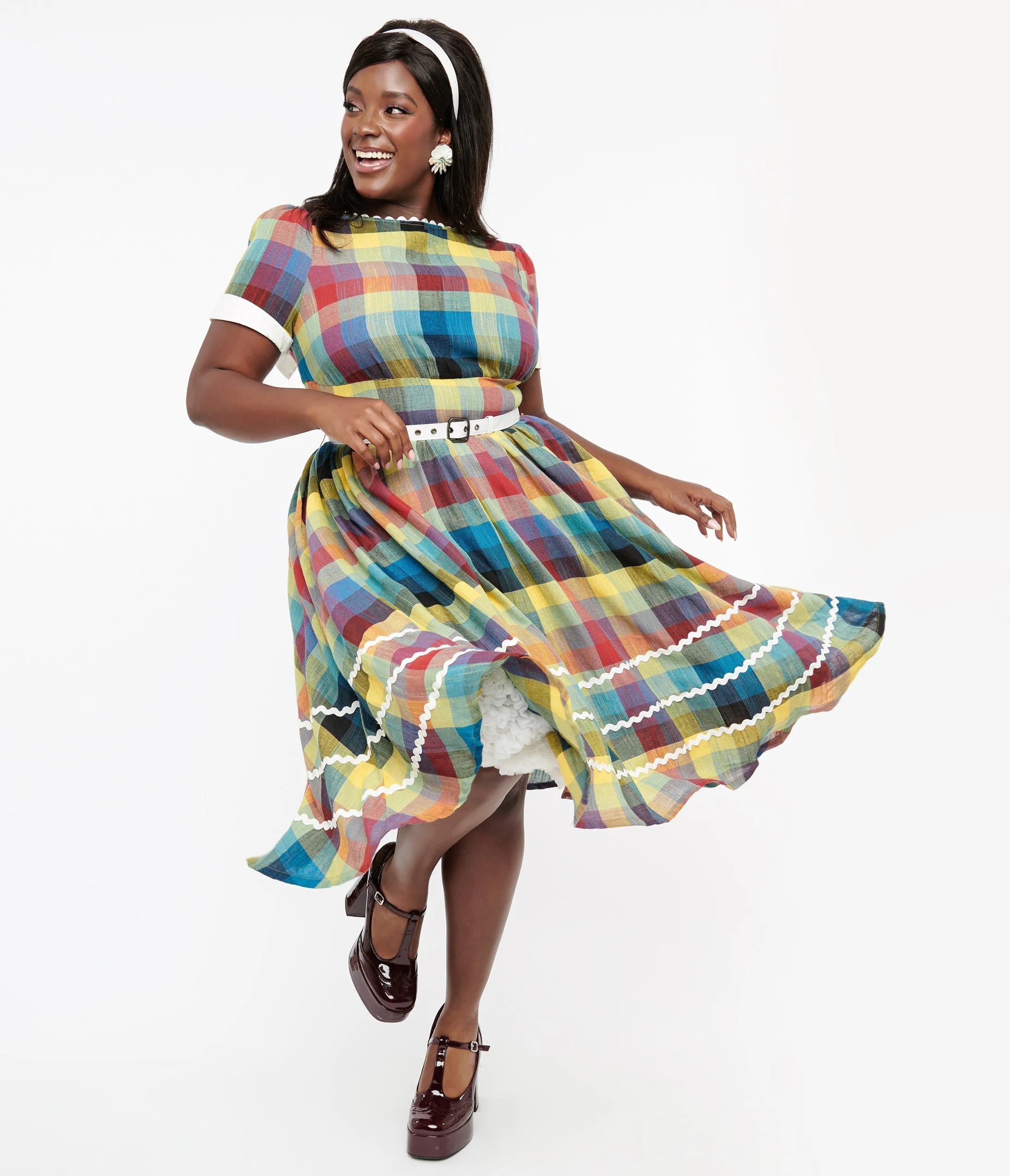 Unique Vintage Plus Size 1950s Multicolor Plaid Cotton Swing Dress sold by Unique Vintage