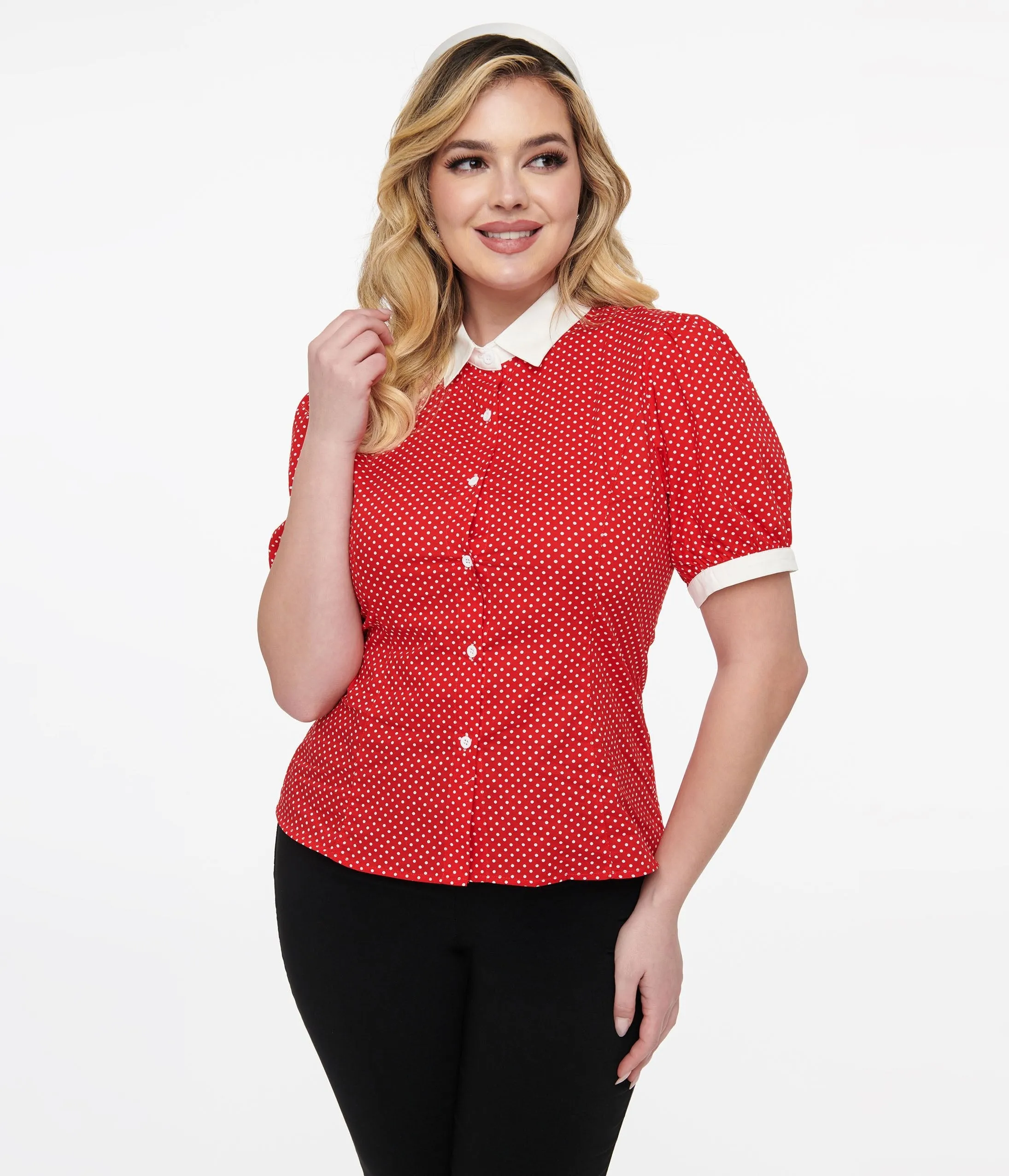 1950s Red & White Pin Dot Cotton Blouse sold by Unique Vintage product image thumbnail 3