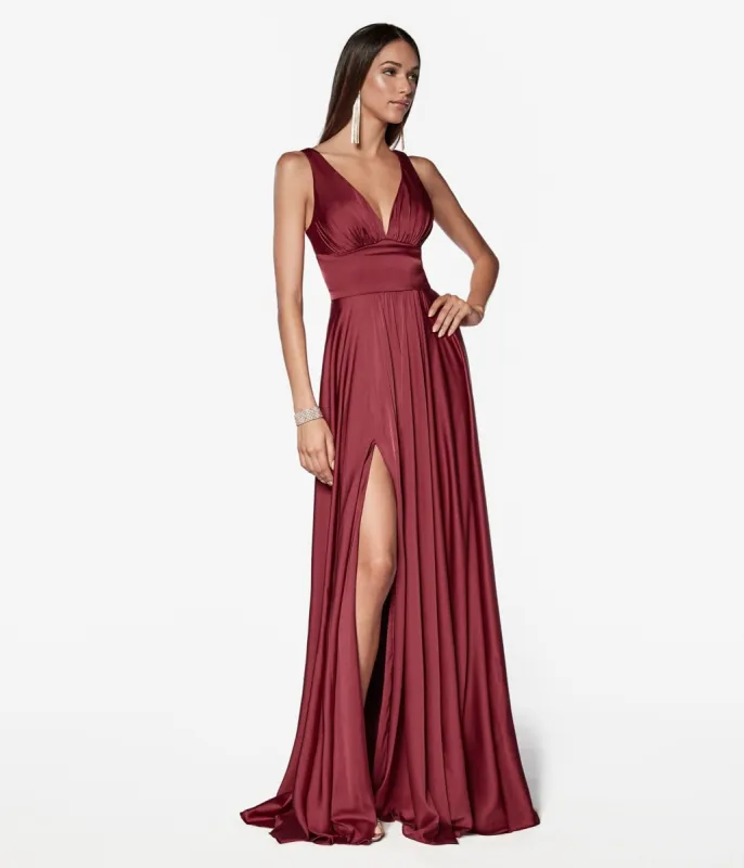 Ladivine by Cinderella Divine Burgundy Glamour Satin A-Line Bridesmaid Dress sold by Unique Vintage