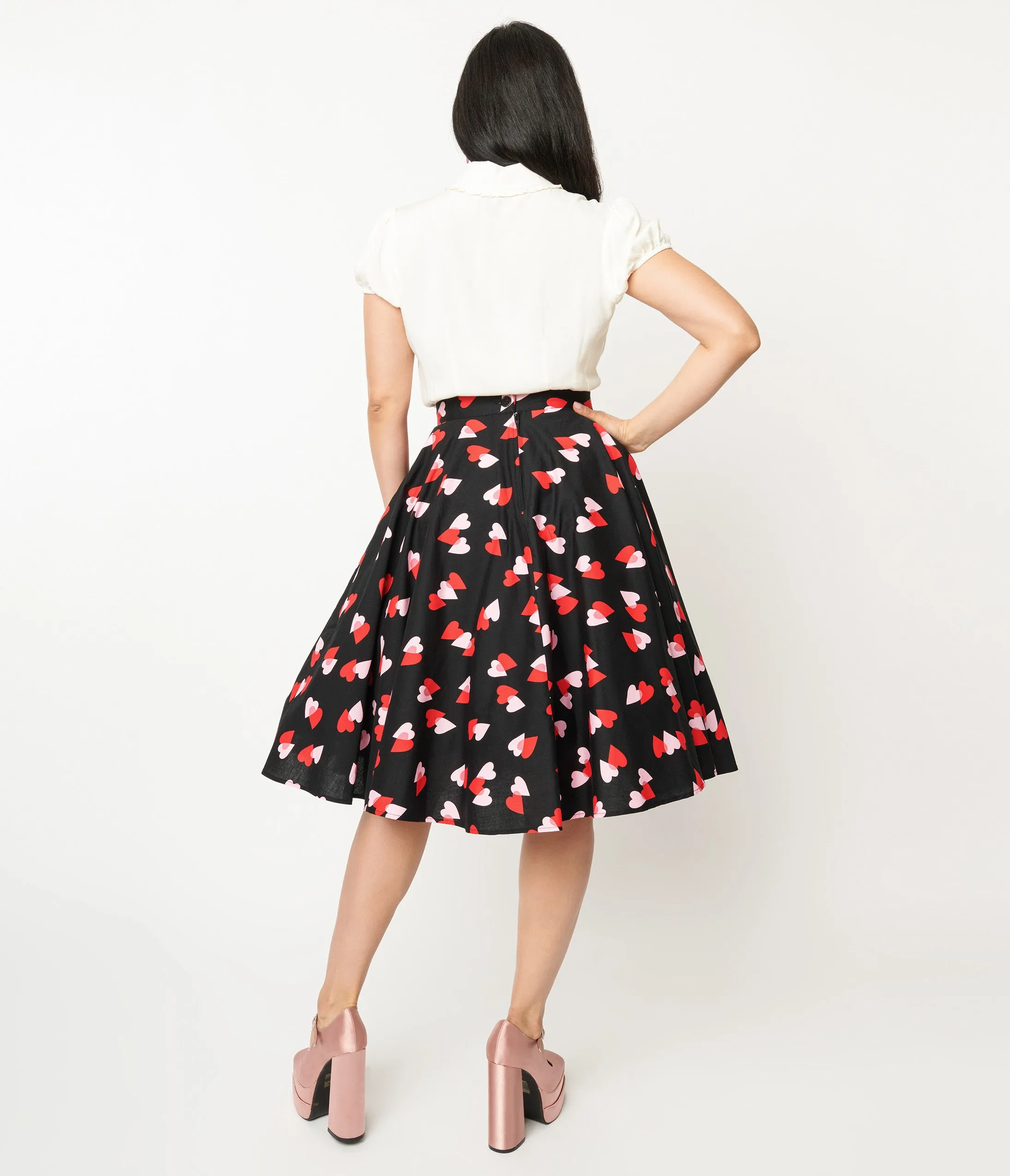 Hell Bunny Pink & Red Heart Confetti Swing Skirt sold by Unique Vintage product image thumbnail 3