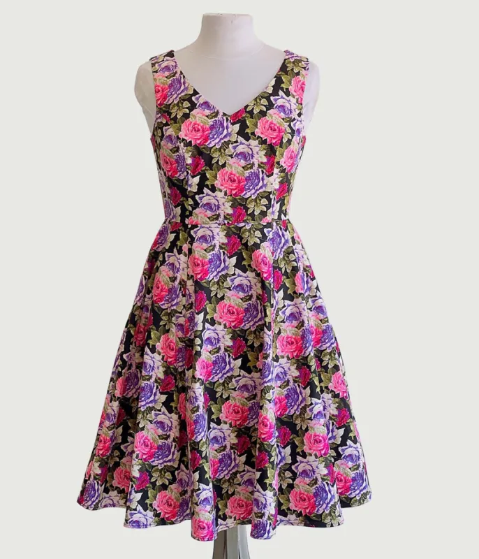Pink & Purple Roses Swing Dress sold by Unique Vintage