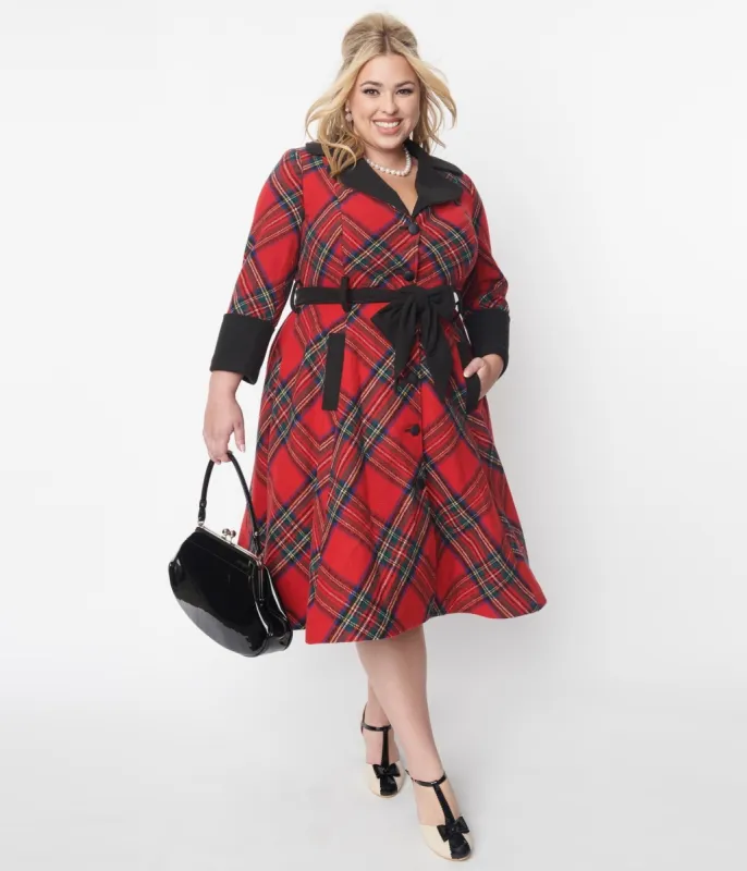 Unique Vintage Red Tartan Plaid Swing Coat sold by Unique Vintage