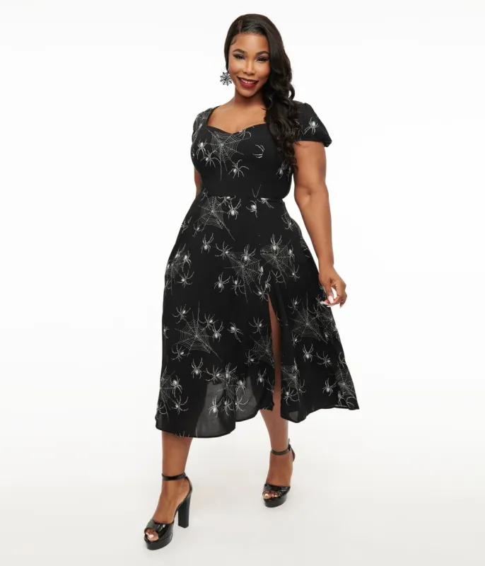 Hell Bunny Plus Size Black Grunge Spider Midi Dress sold by Unique Vintage