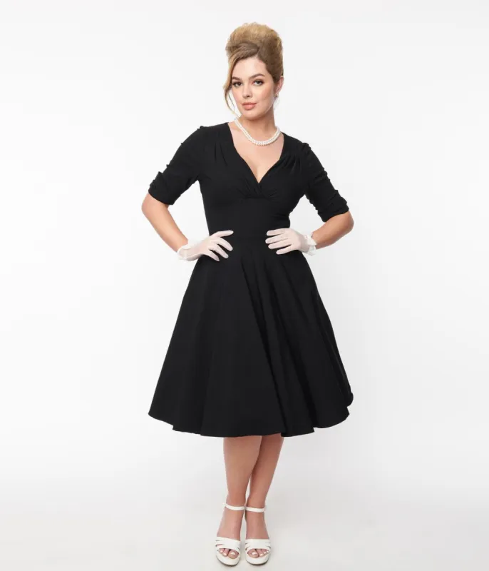 Unique Vintage Black Delores Swing Dress with Sleeves sold by Unique Vintage