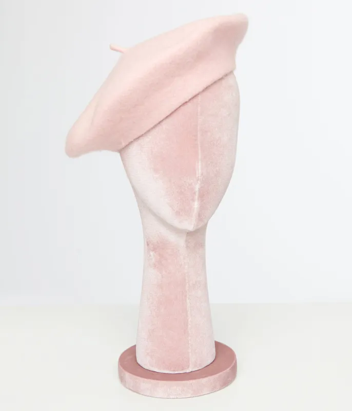 1960s Light Pink Wool Beret sold by Unique Vintage