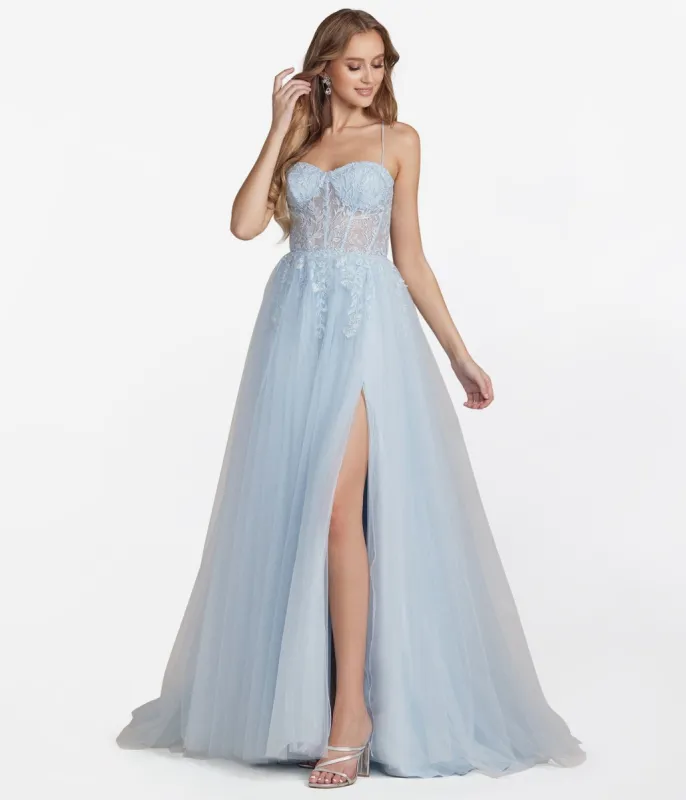 Ice Blue Corset Tulle Prom Ball Gown sold by Unique Vintage