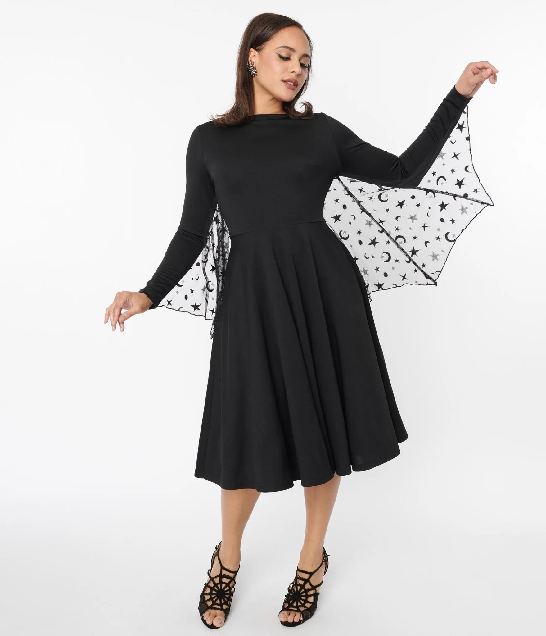 Unique Vintage Black & Mesh Bat Swing Dress sold by Unique Vintage product image thumbnail 4