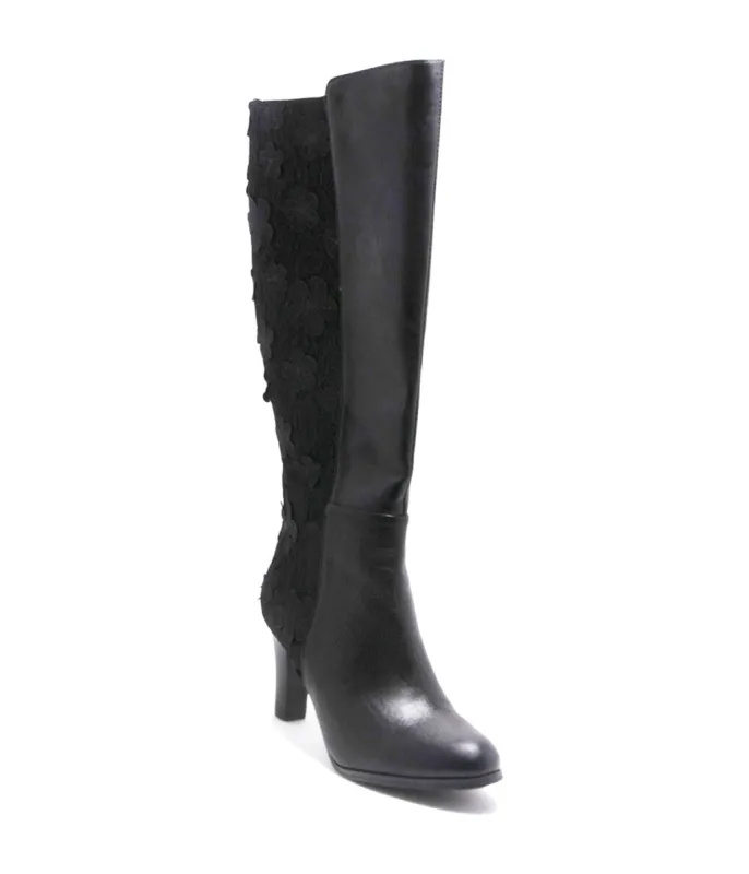 Chelsea Crew 1930s Black Floral Knee High Geller Boots sold by Unique Vintage