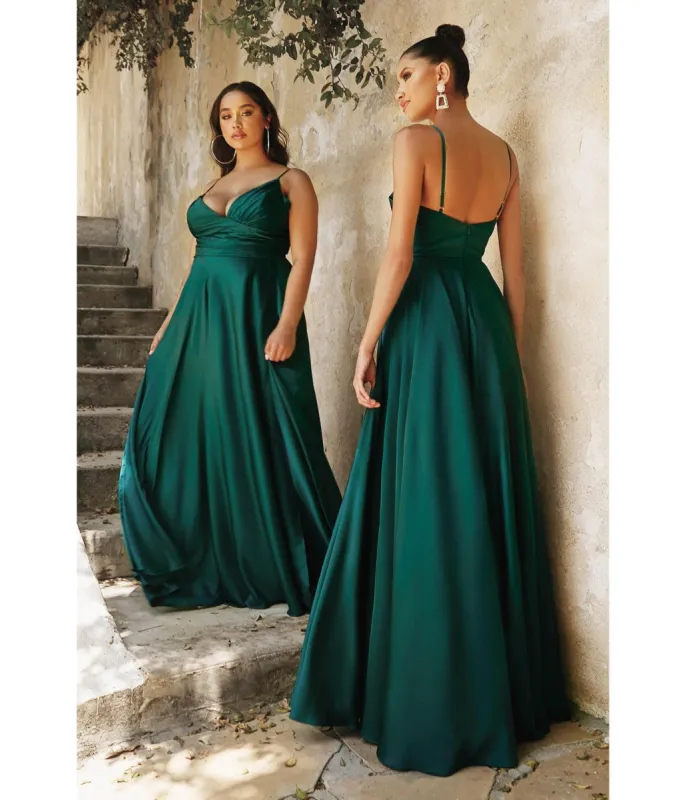 Ladivine by Cinderella Divine Emerald Ruched Satin Mystique Bridesmaid Gown sold by Unique Vintage