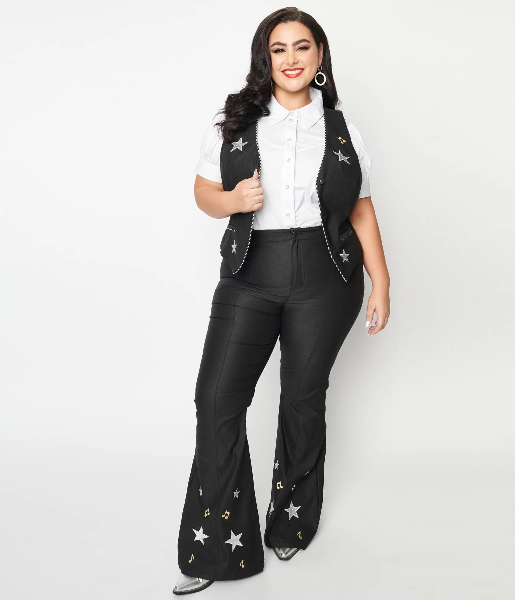 Unique Vintage Plus Size 1970s Black Stars & Music Notes Flare Jeans sold by Unique Vintage product image thumbnail 4
