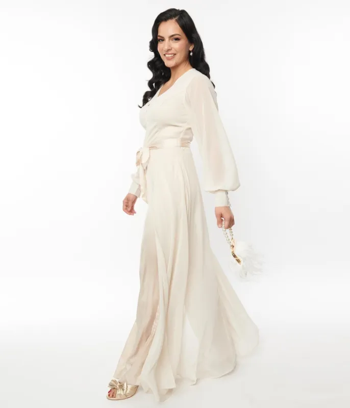 Unique Vintage 1970s Ivory Jumpsuit & Skirt Overlay sold by Unique Vintage