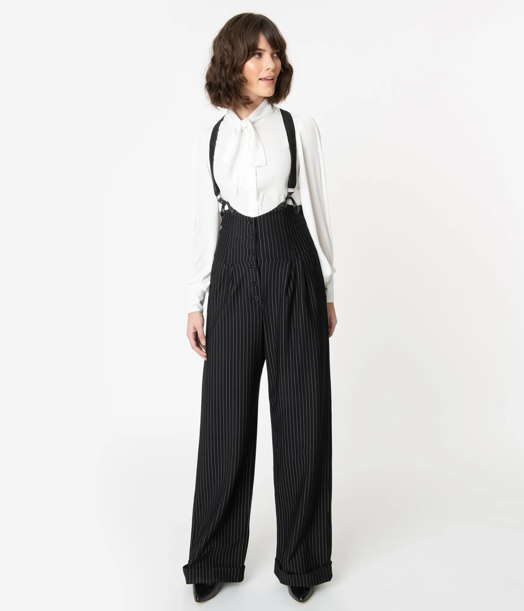 Unique Vintage 1930s Black & White Pin Stripe Thelma Suspender Pants sold by Unique Vintage product image thumbnail 5