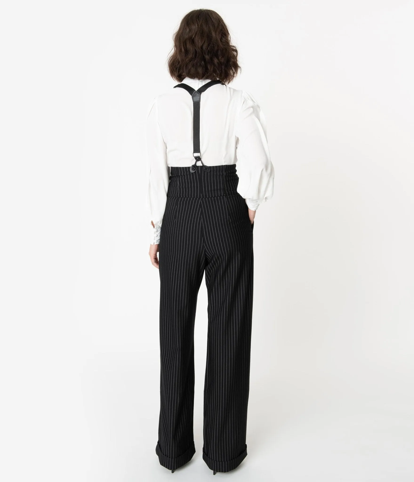 Unique Vintage 1930s Black & White Pin Stripe Thelma Suspender Pants sold by Unique Vintage product image thumbnail 3
