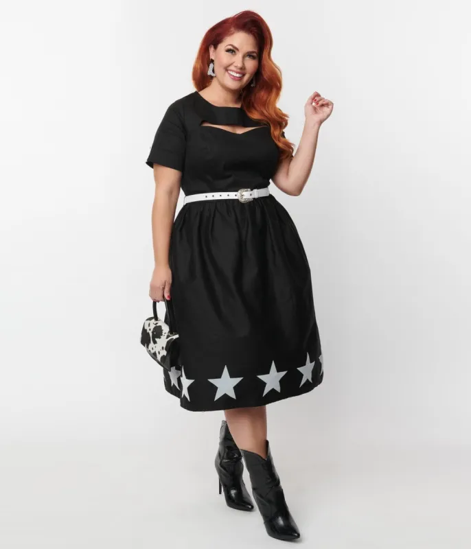 Unique Vintage Plus Size Black & White Star Cut Out Dress sold by Unique Vintage