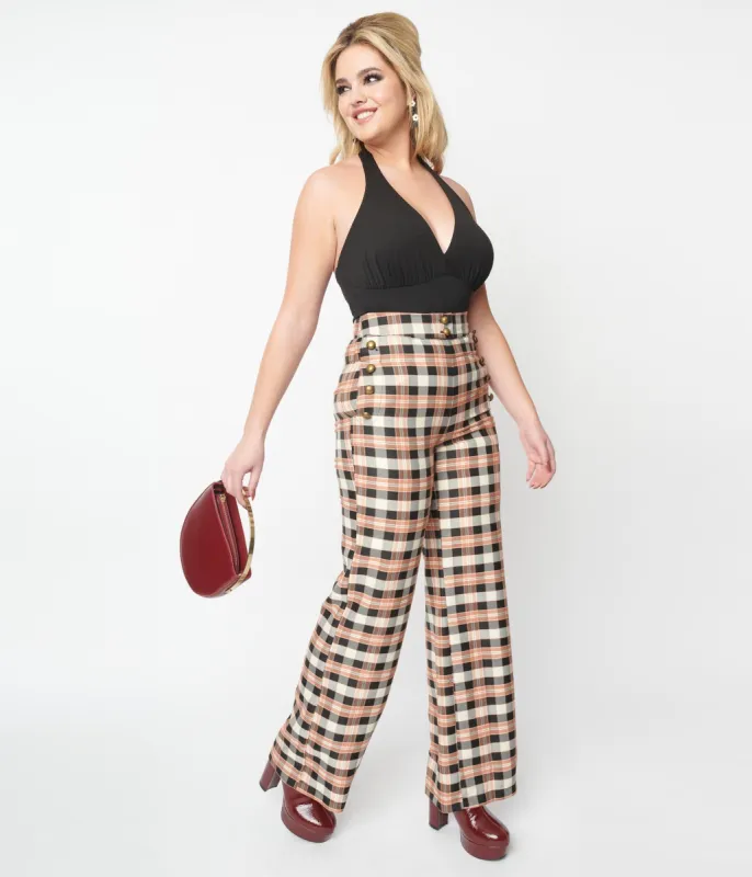 Unique Vintage 1940s Black & Tan Plaid Sailor Pants sold by Unique Vintage