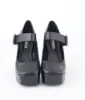 1970s Black Leatherette Platform Mary Jane Heels sold by Unique Vintage