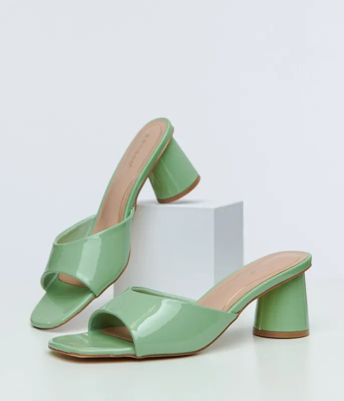 1990s Sage Green Square Toe Mules made by Unique Vintage