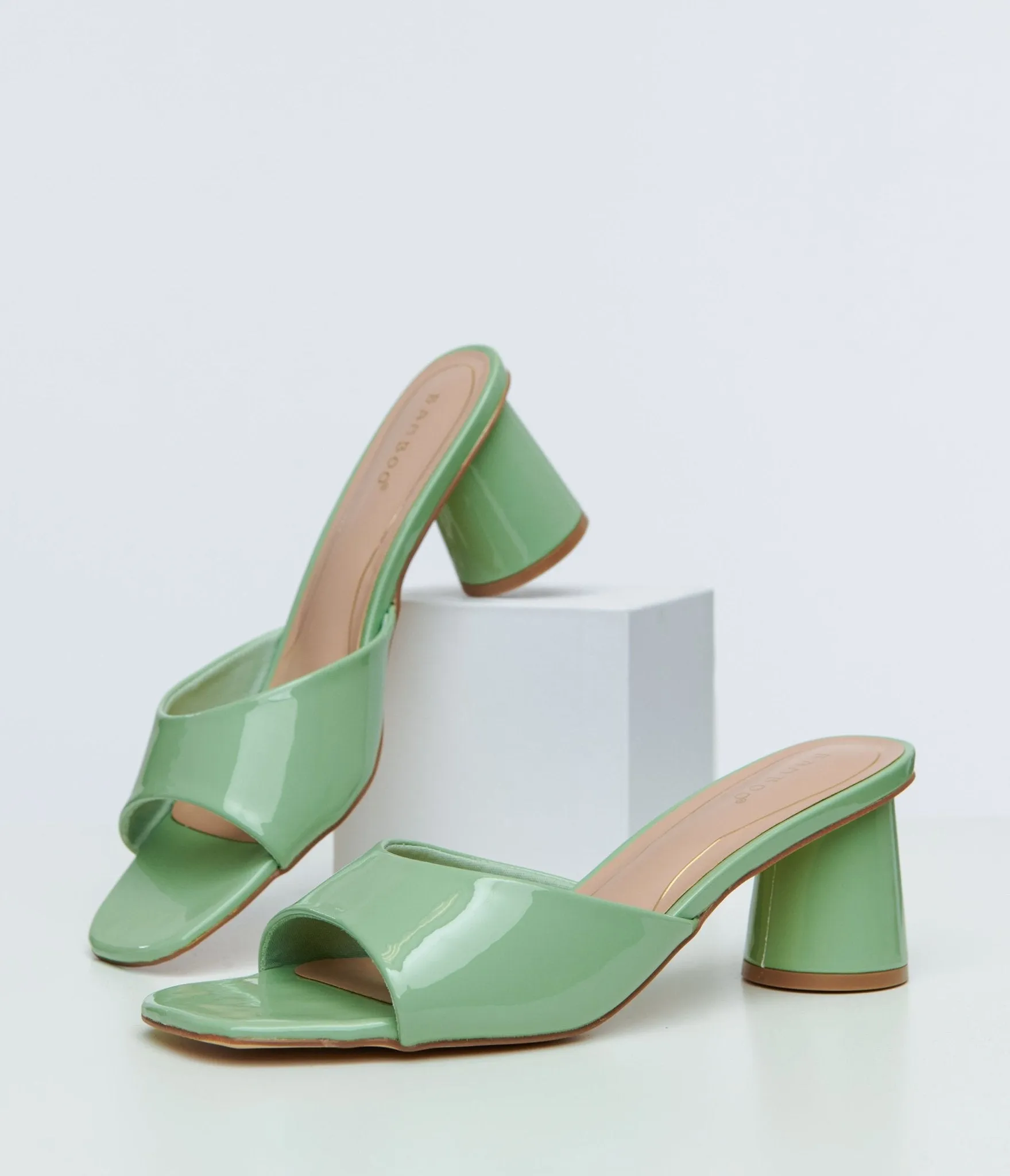1990s Sage Green Square Toe Mules sold by Unique Vintage