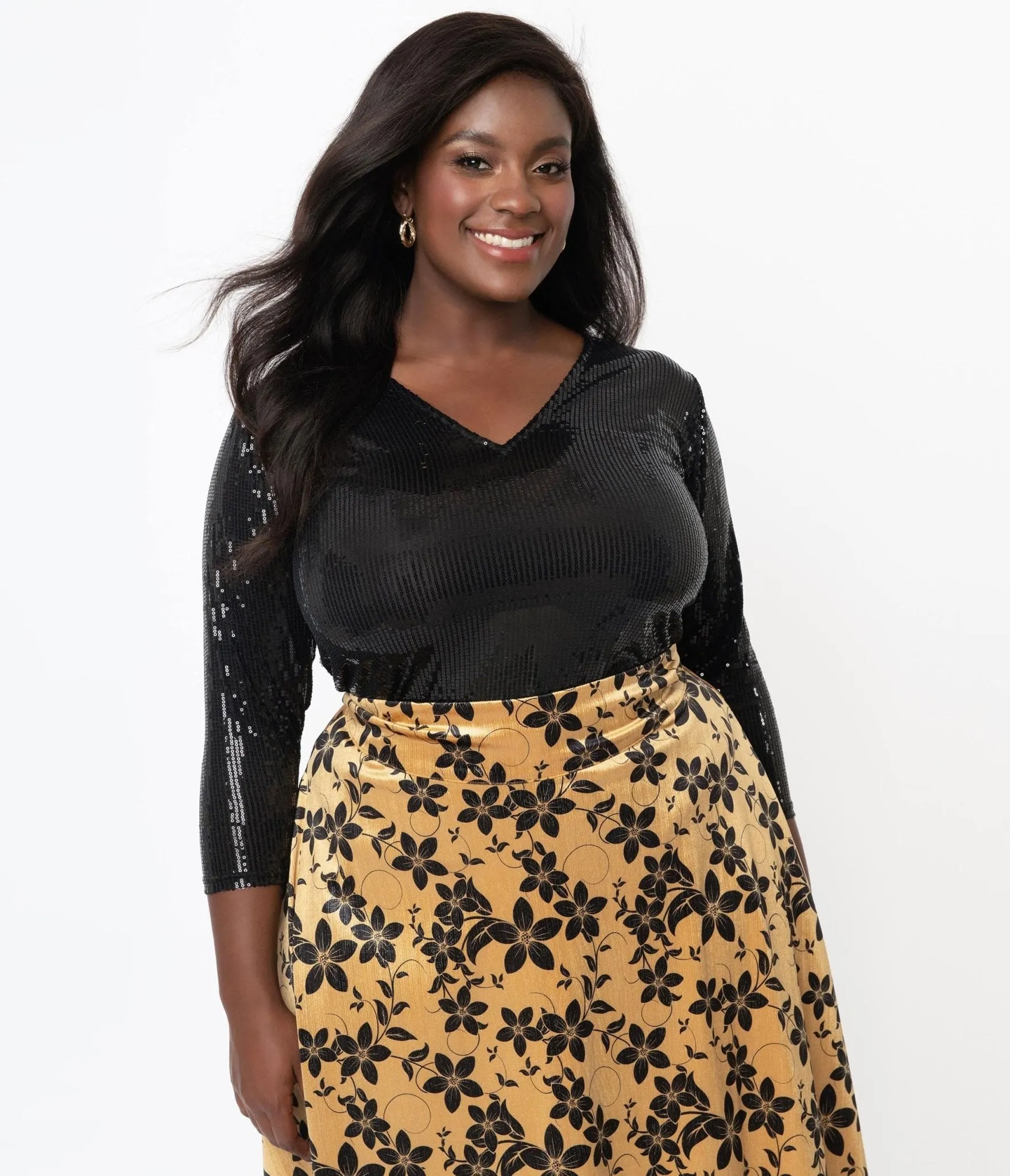 Unique Vintage Plus Size Black Sequin Marianne Top sold by Unique Vintage