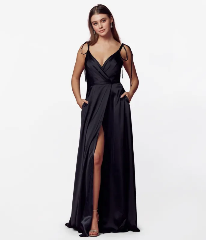 Black Liquid Satin Prom Dress made by Unique Vintage