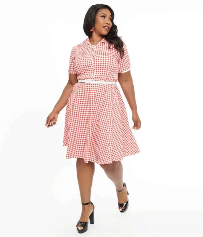 Dolly & Dotty 1950s Red Gingham Penelope Rockabilly Swing Shirt Dress sold by Unique Vintage