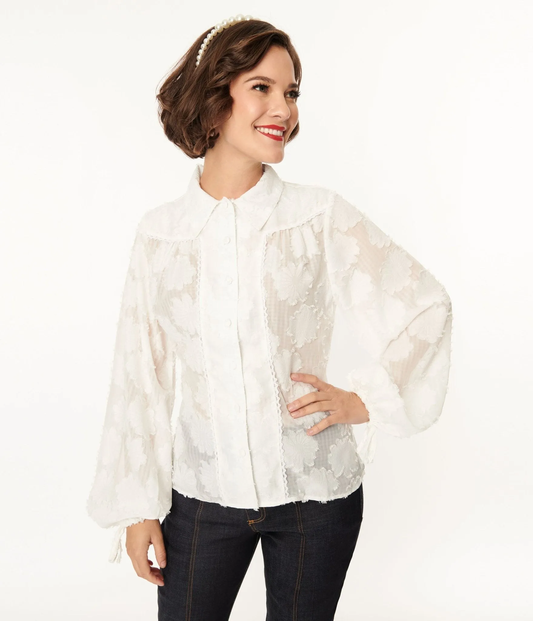 Unique Vintage White Floral Francesca Blouse sold by Unique Vintage product image thumbnail 2