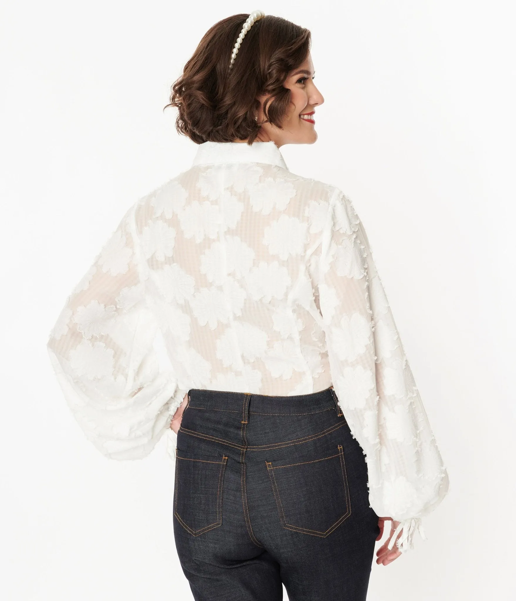 Unique Vintage White Floral Francesca Blouse sold by Unique Vintage product image thumbnail 3