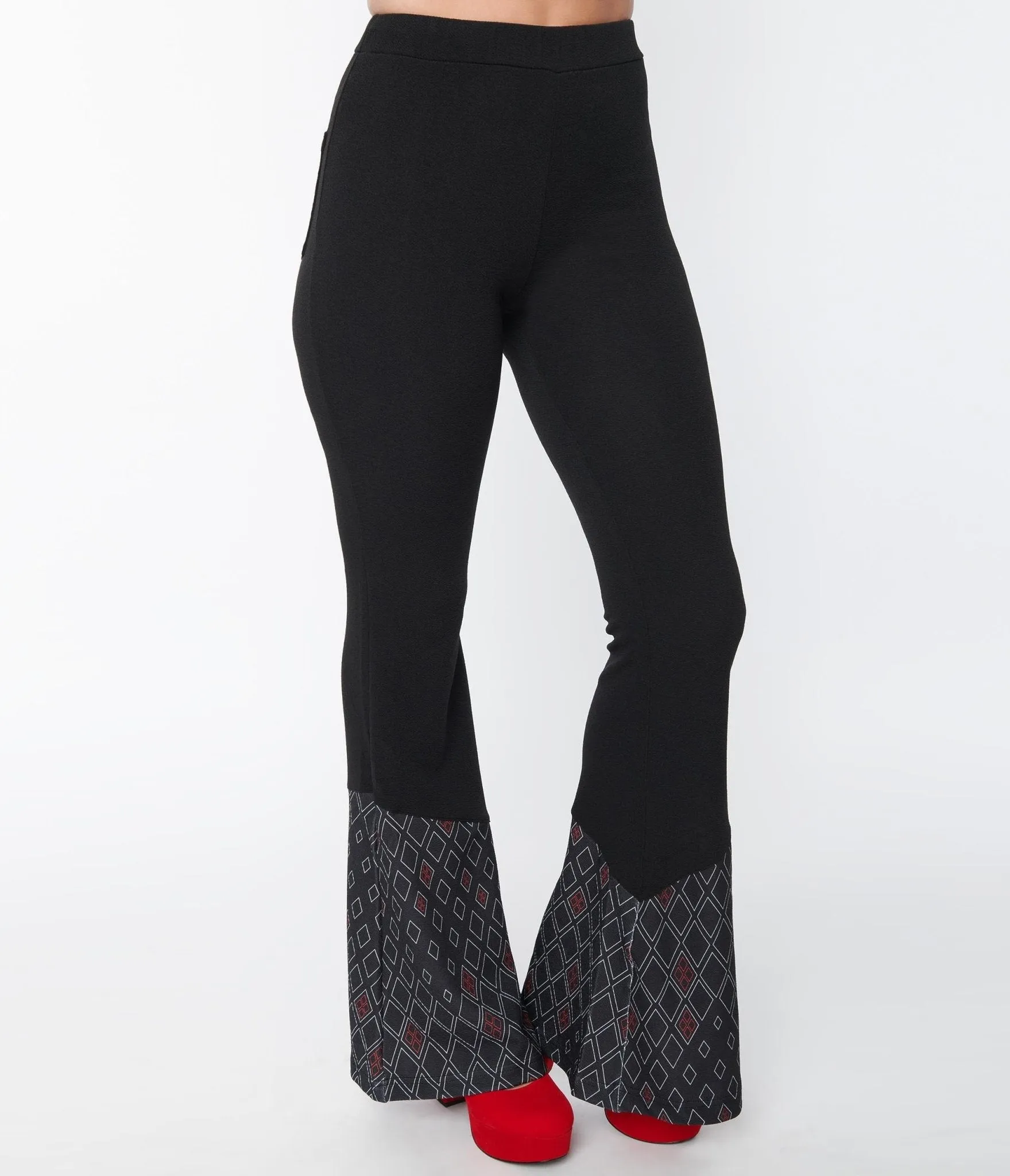 Harley Quinn x Smak Parlour Black & Red Argyle Flare Pants sold by Unique Vintage product image thumbnail 2