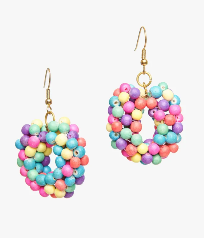 1980s Rainbow Wooden Bead Circle Earrings sold by Unique Vintage