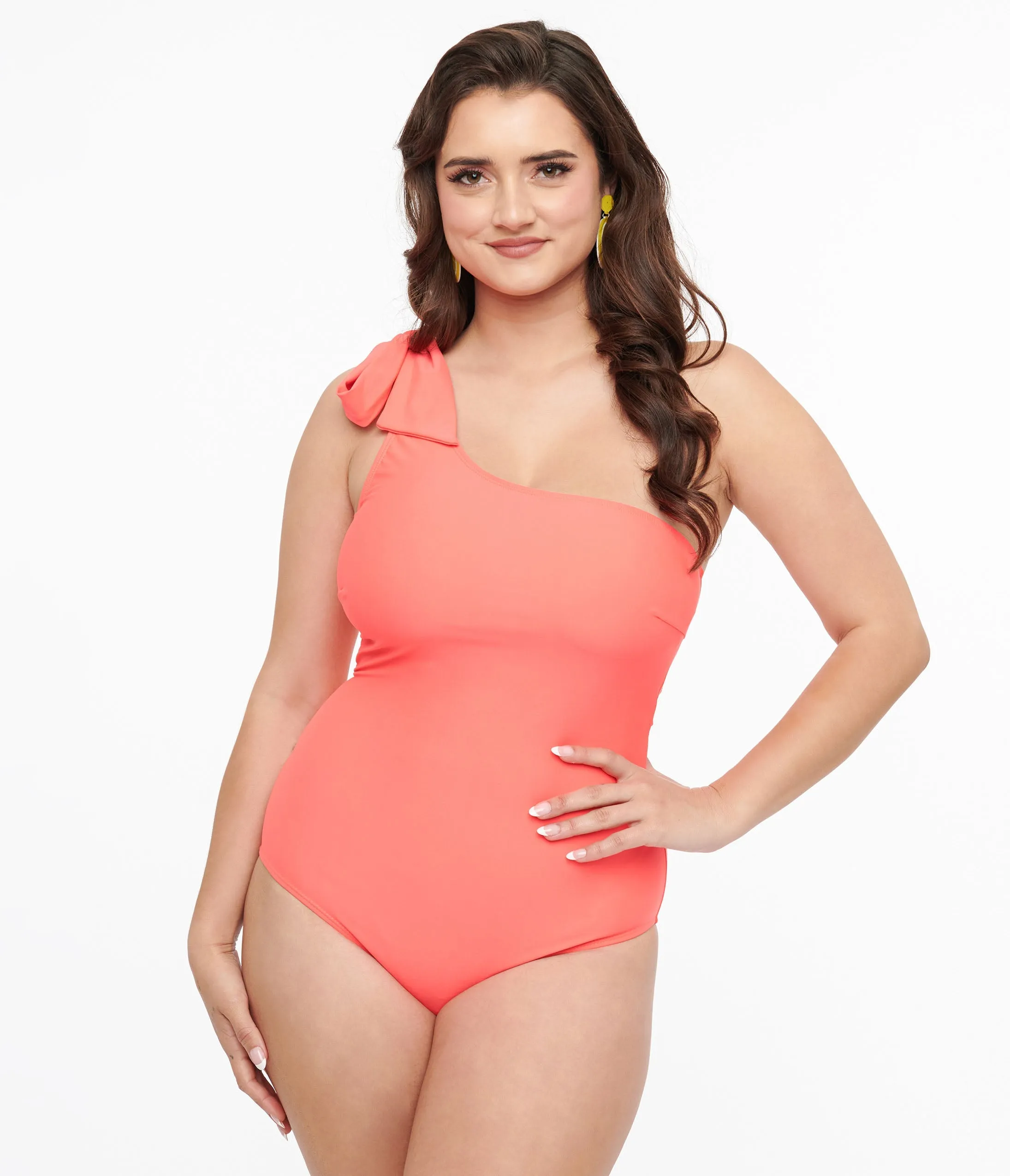 Coral One Shoulder One Piece Swimsuit sold by Unique Vintage