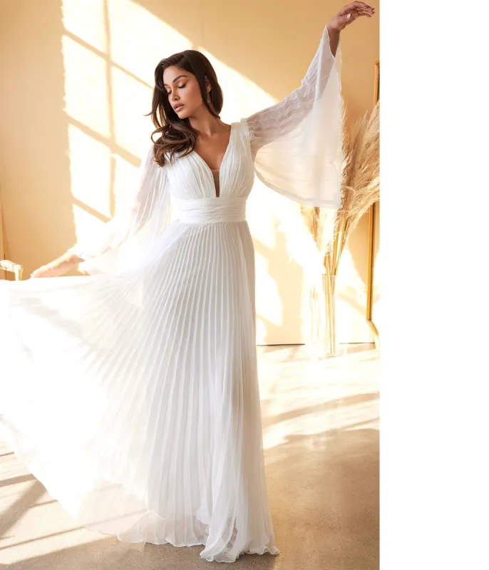 Ladivine by Cinderella Divine White Pleated Bridal Dress sold by Unique Vintage