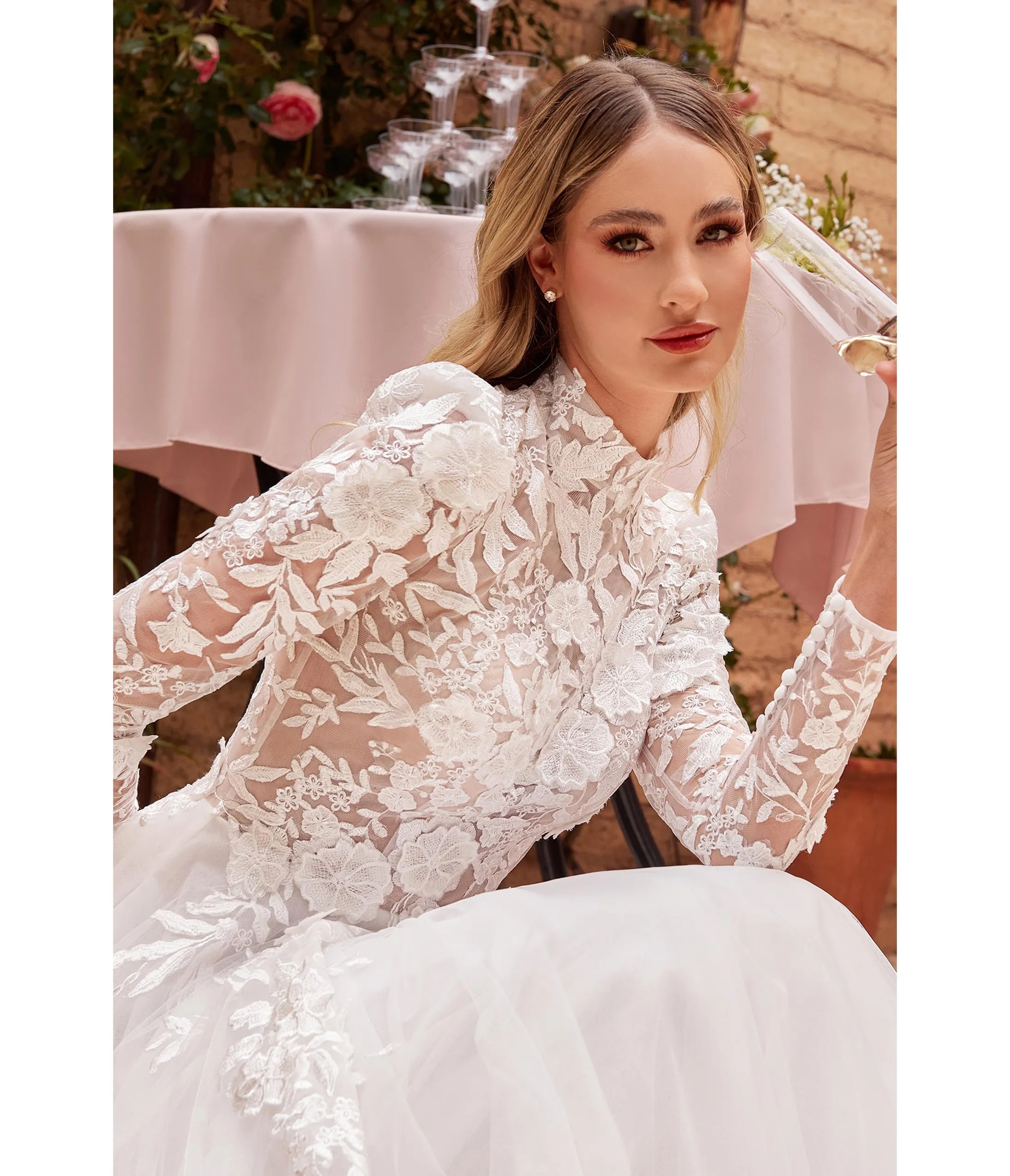 Cinderella Divine Off White Floral Long Sleeve Wedding Ball Gown sold by Unique Vintage product image thumbnail 3