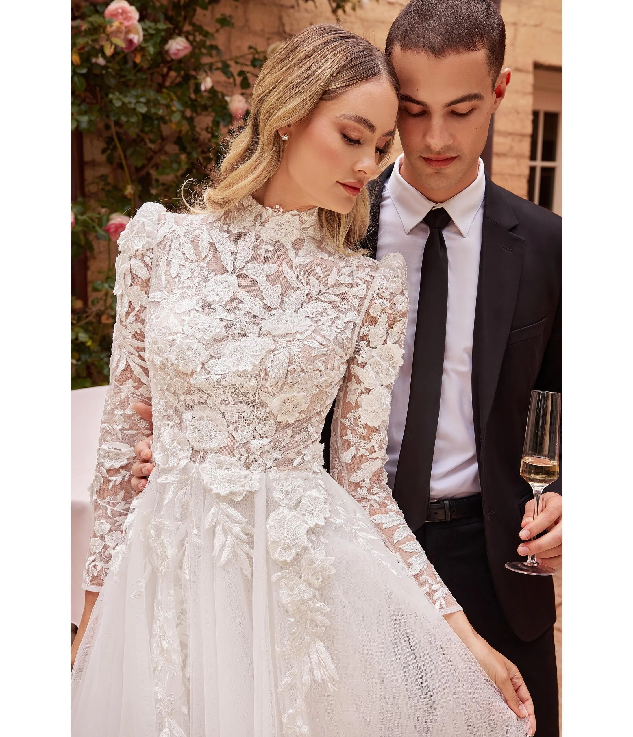 Cinderella Divine Off White Floral Long Sleeve Wedding Ball Gown sold by Unique Vintage product image thumbnail 4