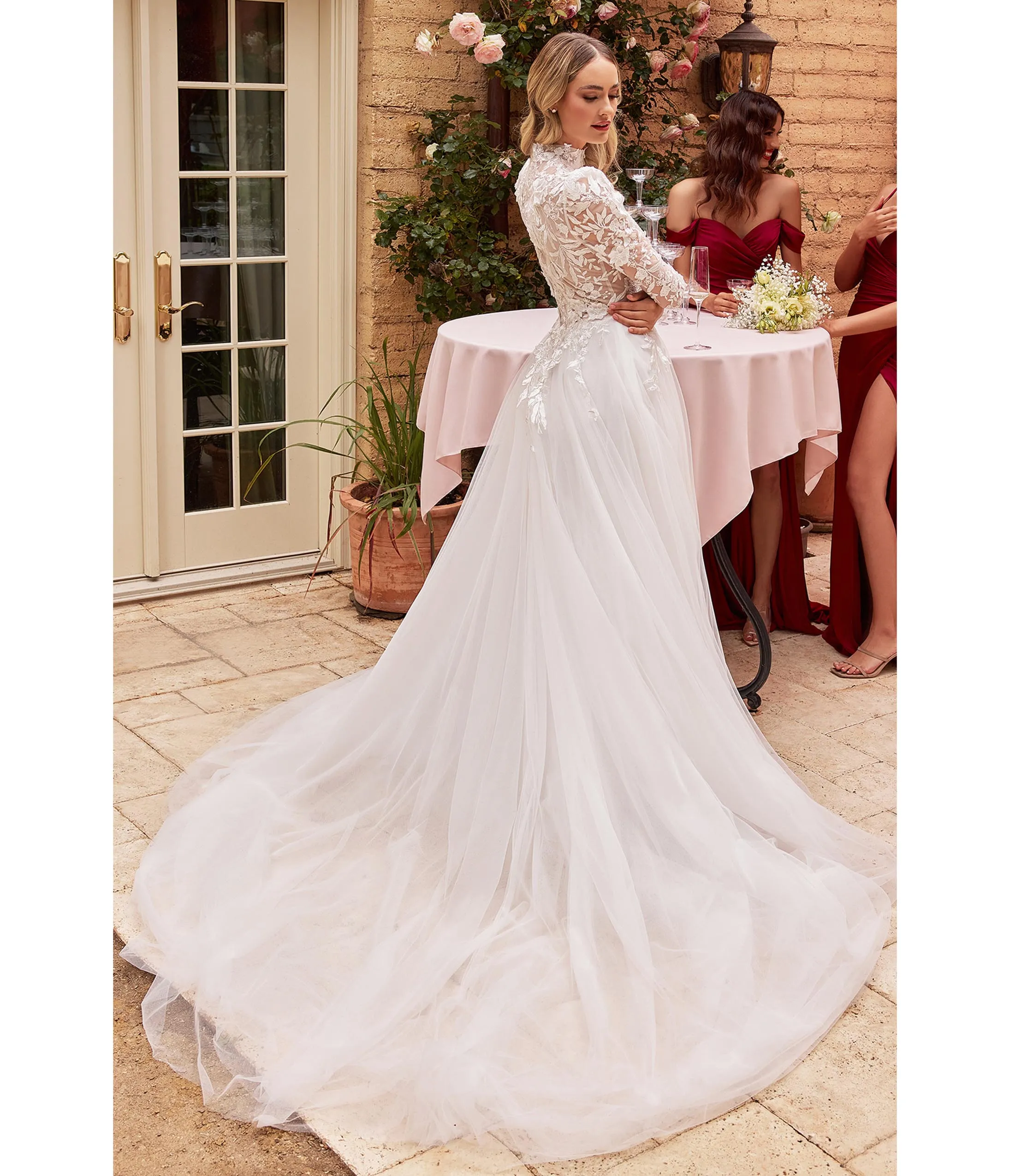 Cinderella Divine Off White Floral Long Sleeve Wedding Ball Gown sold by Unique Vintage product image thumbnail 2