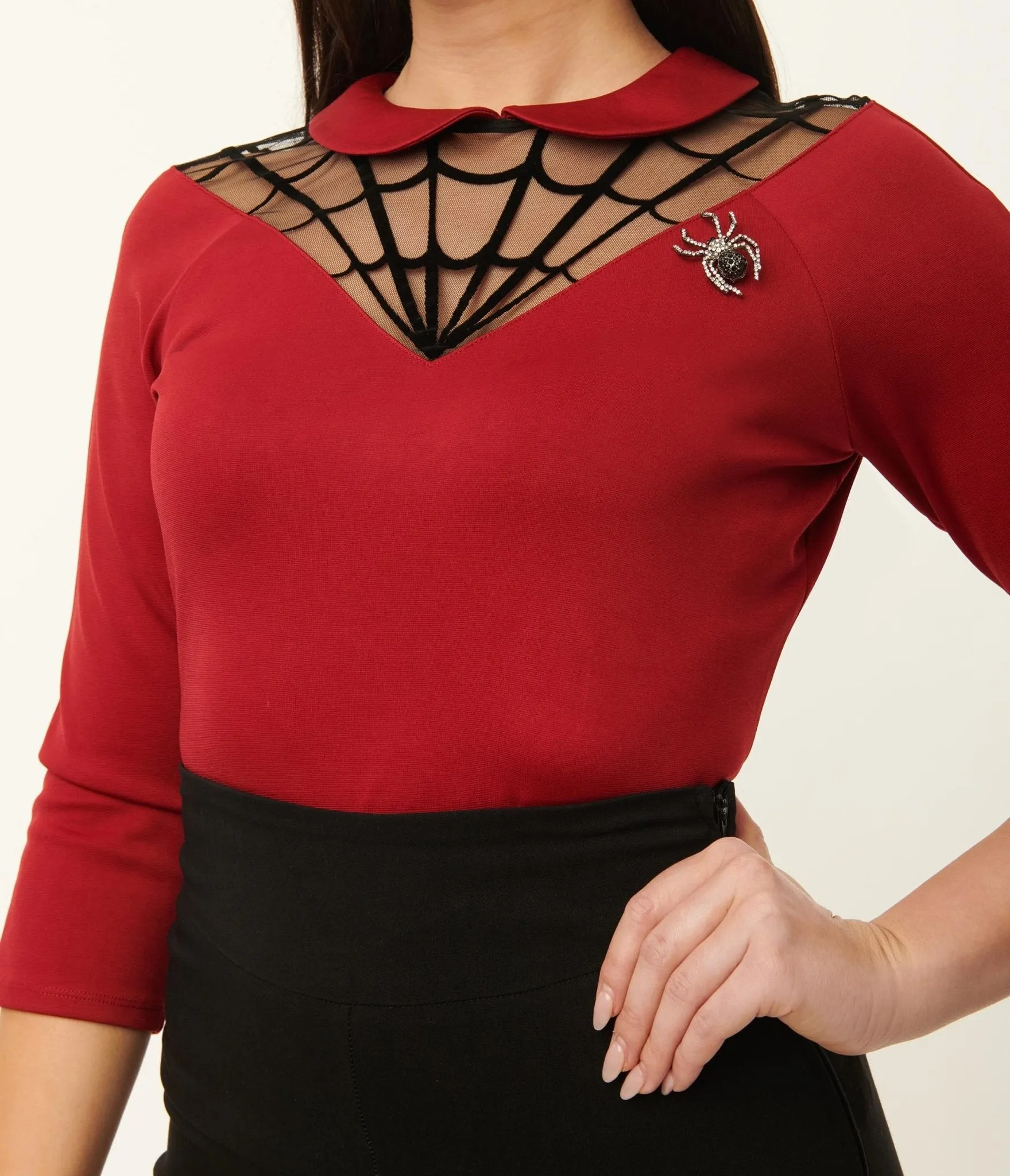 Unique Vintage Burgundy Spiderweb Widow Top sold by Unique Vintage product image thumbnail 2