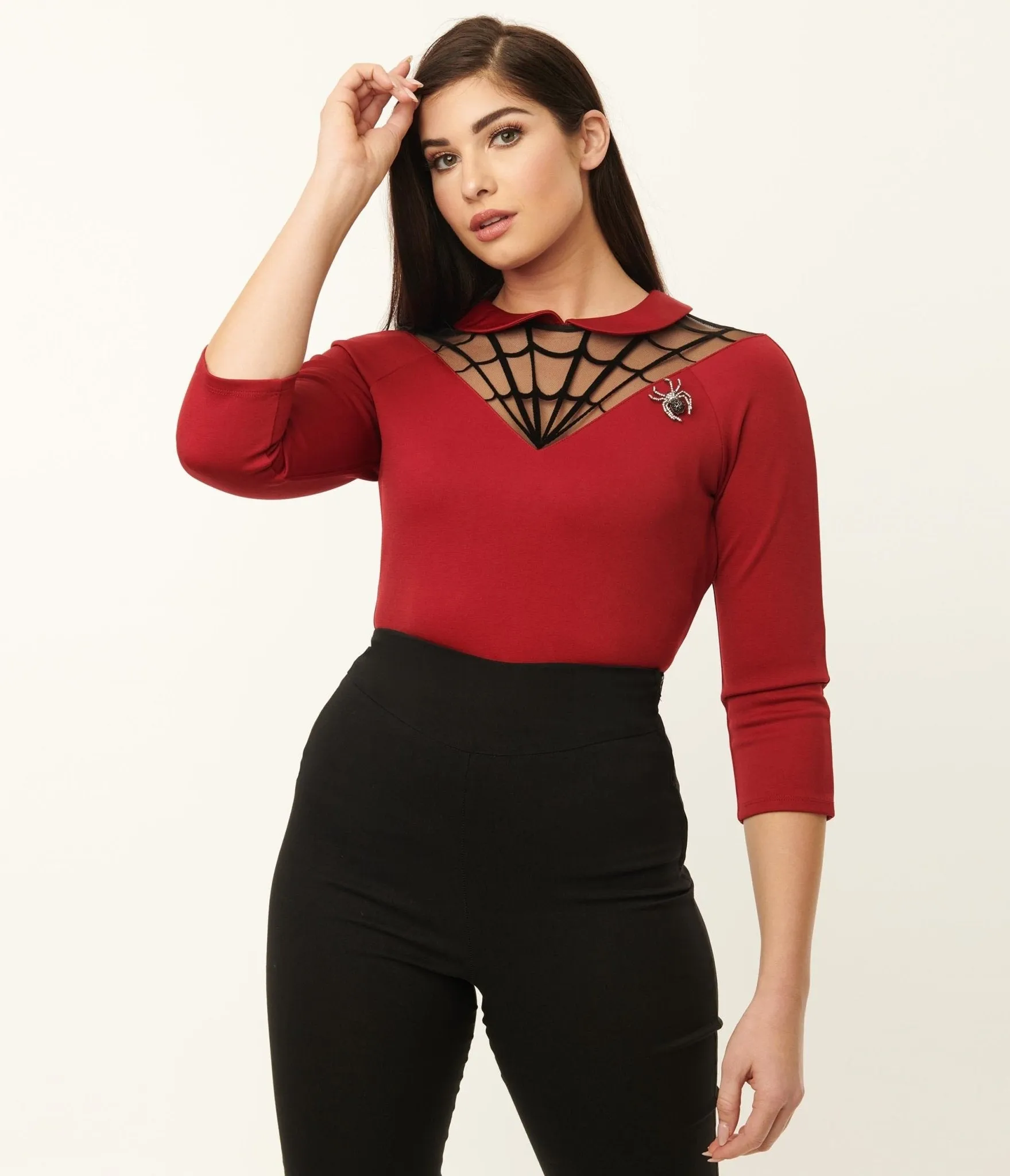 Unique Vintage Burgundy Spiderweb Widow Top sold by Unique Vintage product image thumbnail 4