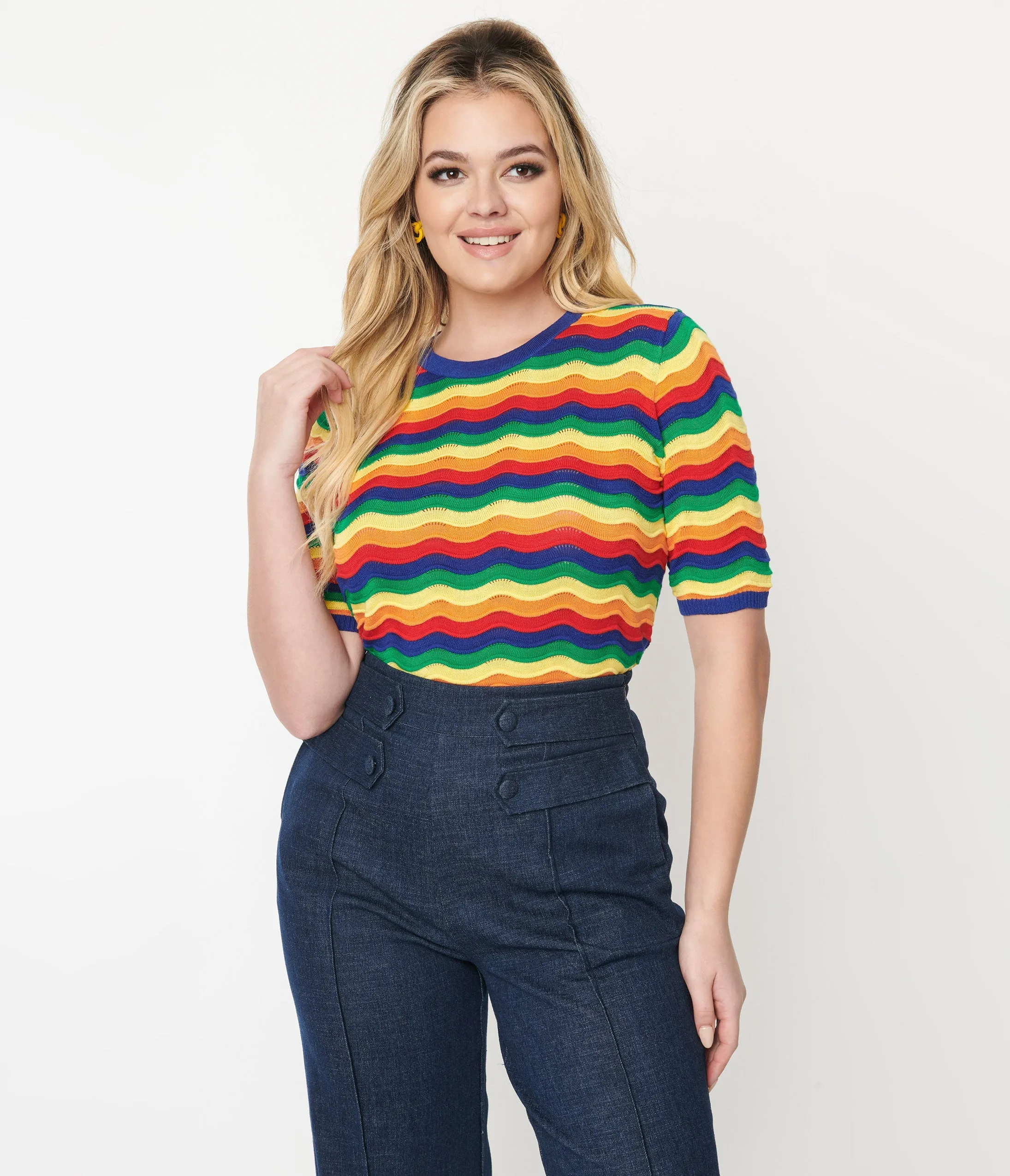 1970s Rainbow Wave Striped Sweater sold by Unique Vintage