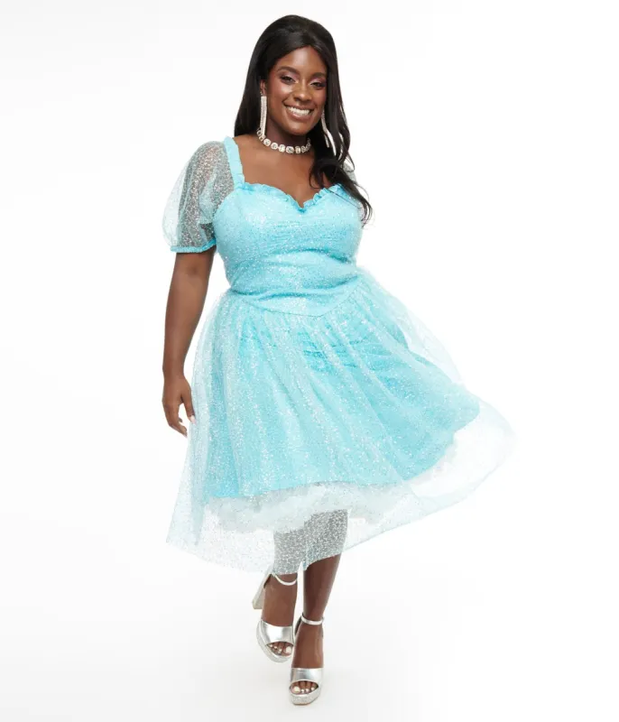 Disney Princess collection by Unique Vintage Plus Size Blue Sequin Mesh Short Sleeve Cinderella Dress sold by Unique Vintage
