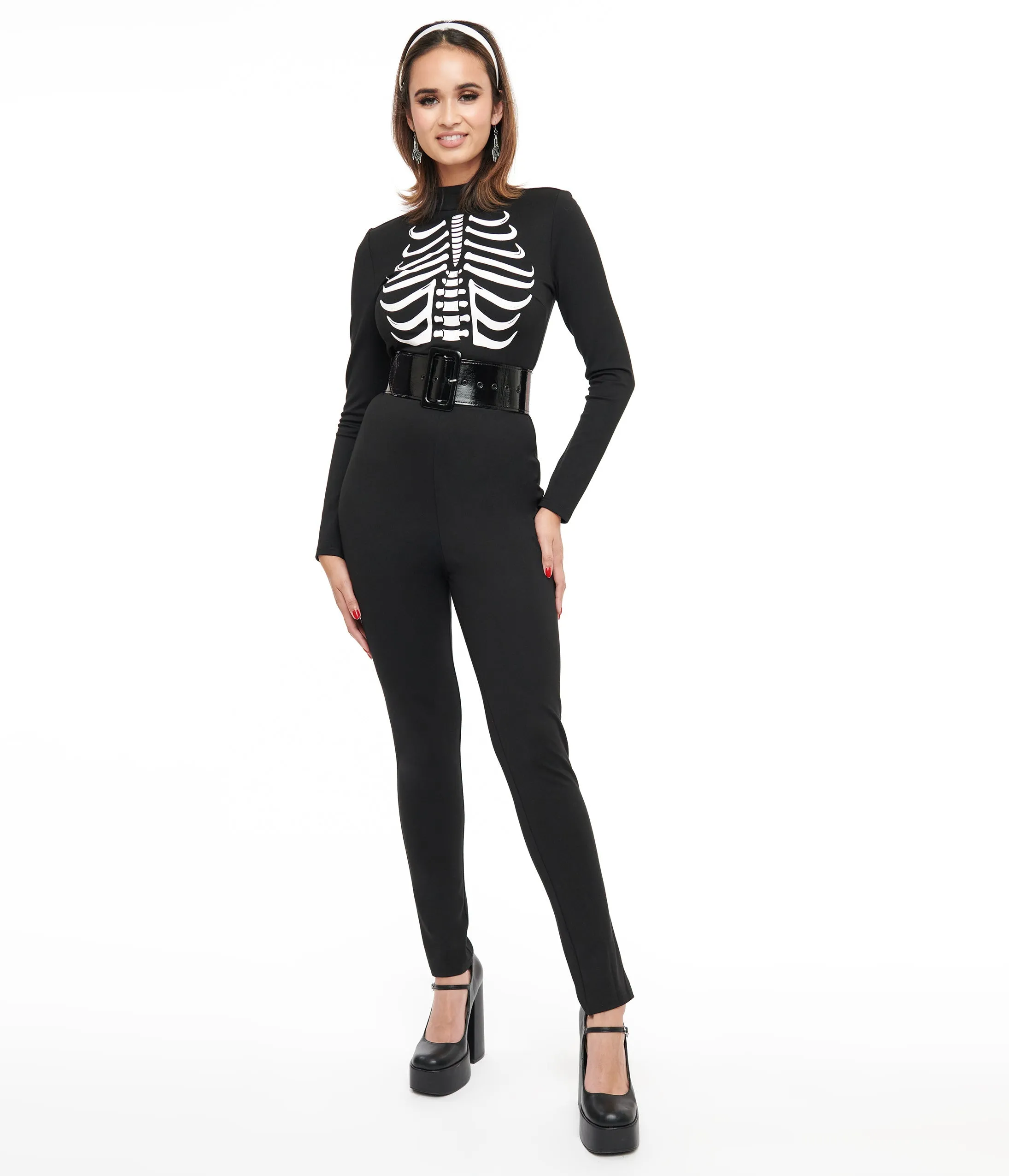 Smak Parlour 1960s Black & White Skeleton Glow in the Dark Jumpsuit sold by Unique Vintage product image thumbnail 3