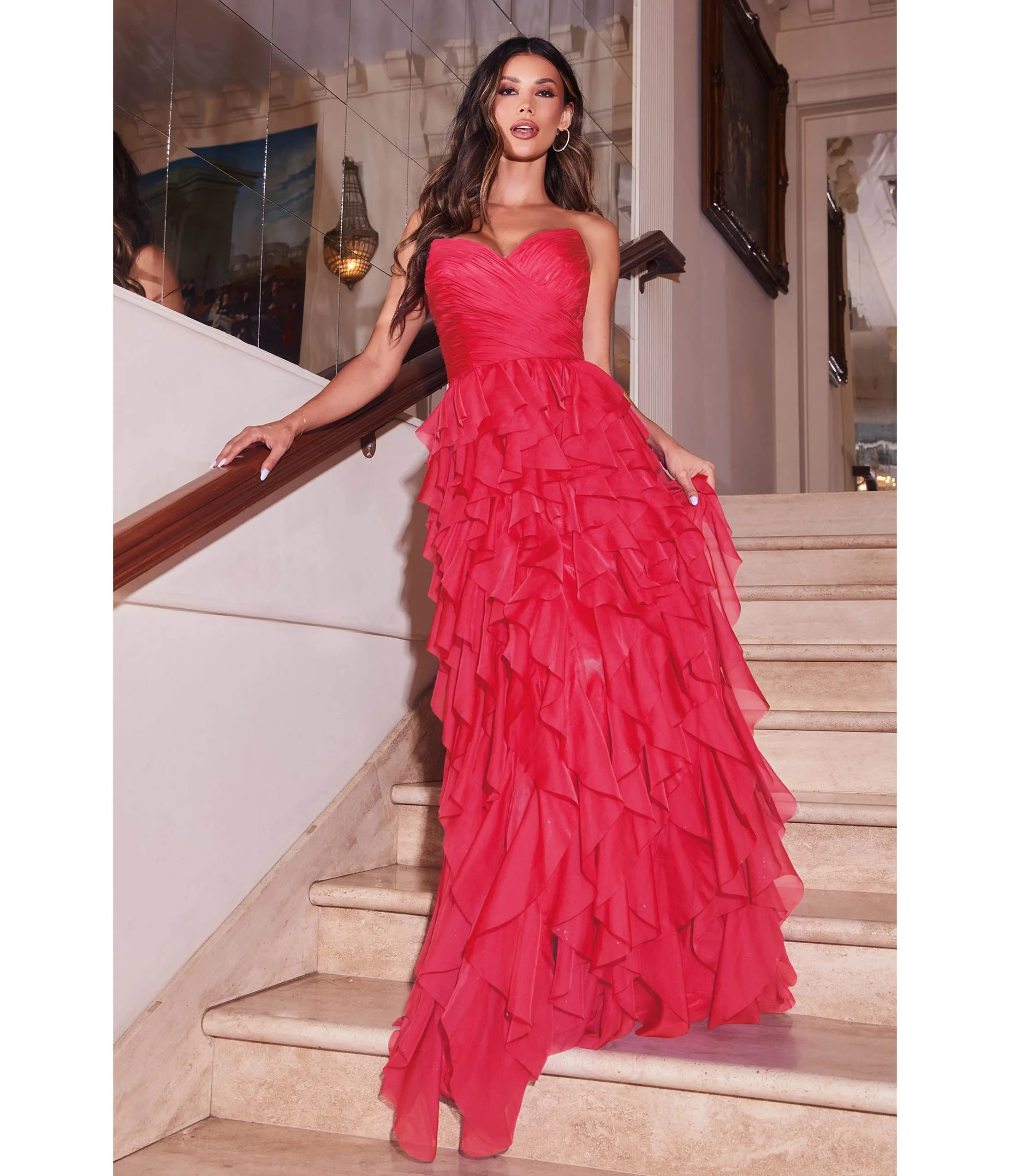 Cinderella Divine Azalea Pink Feather Floor Length Prom Gown sold by Unique Vintage