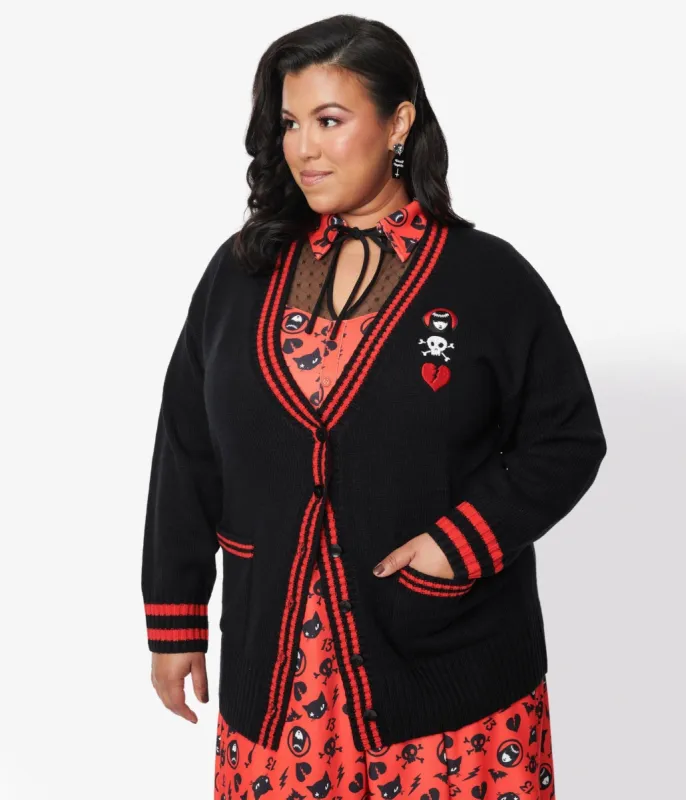 Emily The Strange x Unique Vintage Black & Red Long Cardigan sold by Unique Vintage