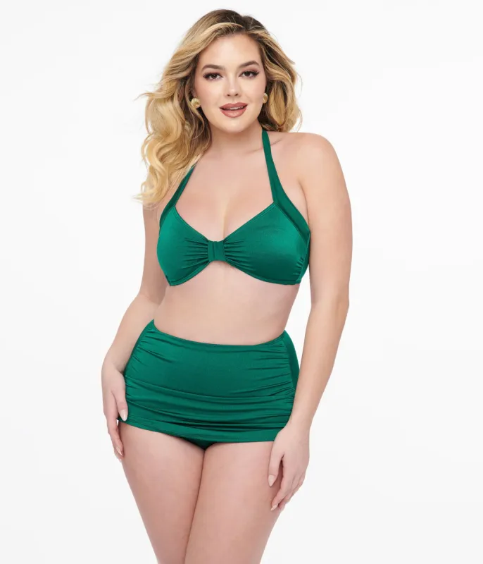 Esther Williams 1950s Dark Green Two Piece Bikini Set sold by Unique Vintage