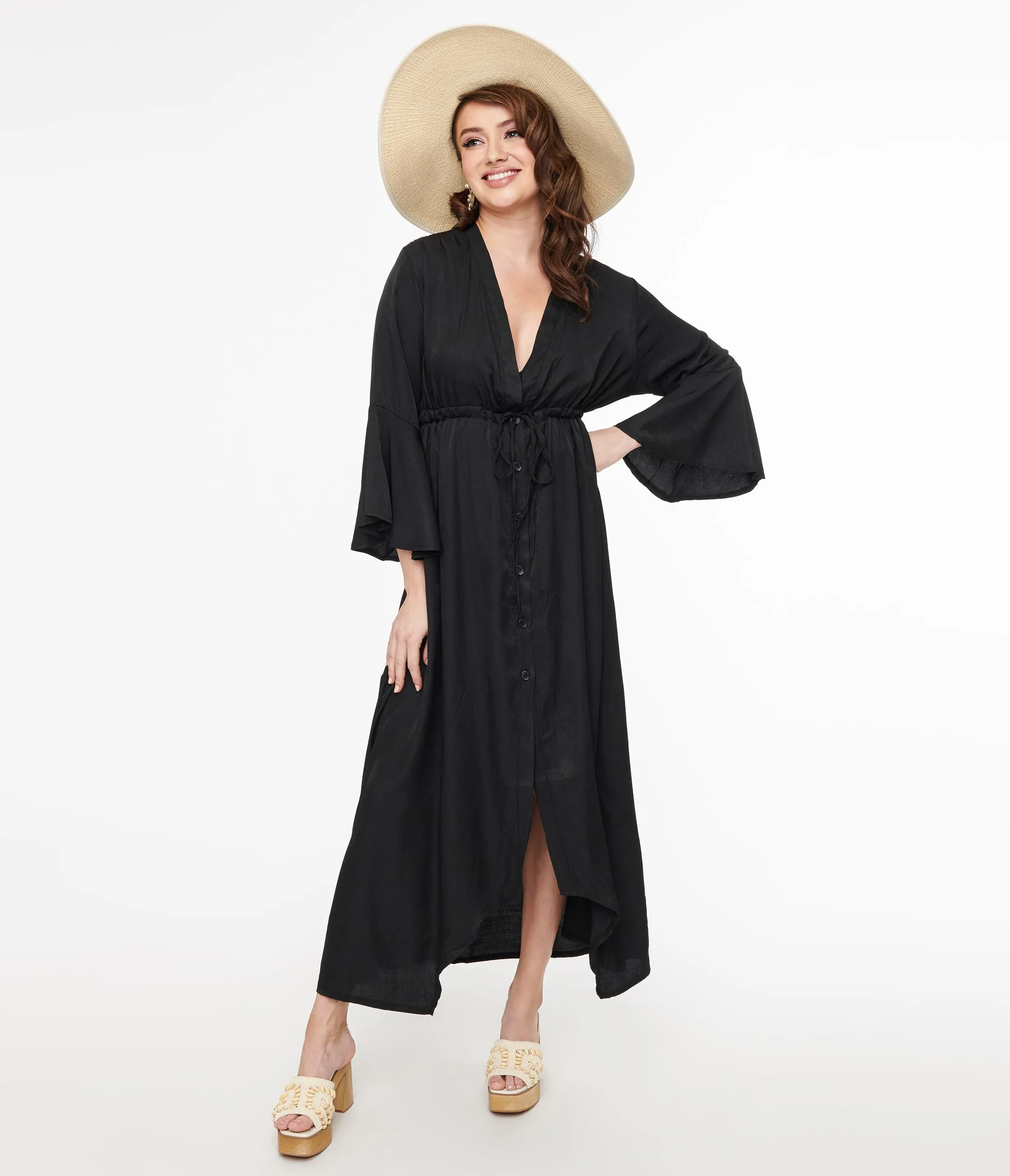 1970s Black Long Swim Coverup sold by Unique Vintage product image thumbnail 3