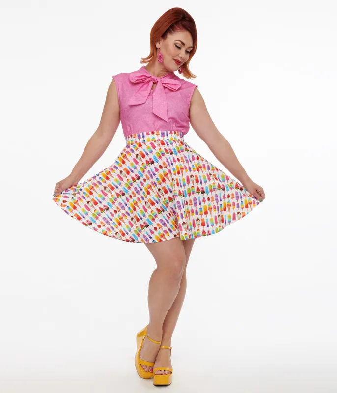 Retrolicious 1950s Multicolor Ice Cream Print Skater Skirt sold by Unique Vintage