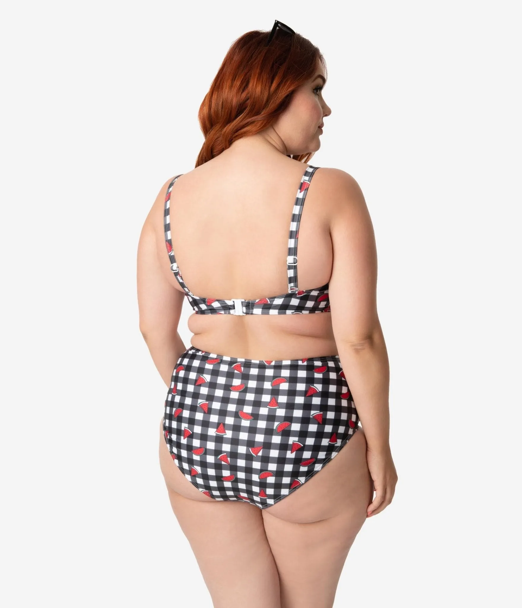 Collectif x Playful Promises Black & White Gingham Watermelon Print Swim Bottoms sold by Unique Vintage product image thumbnail 3