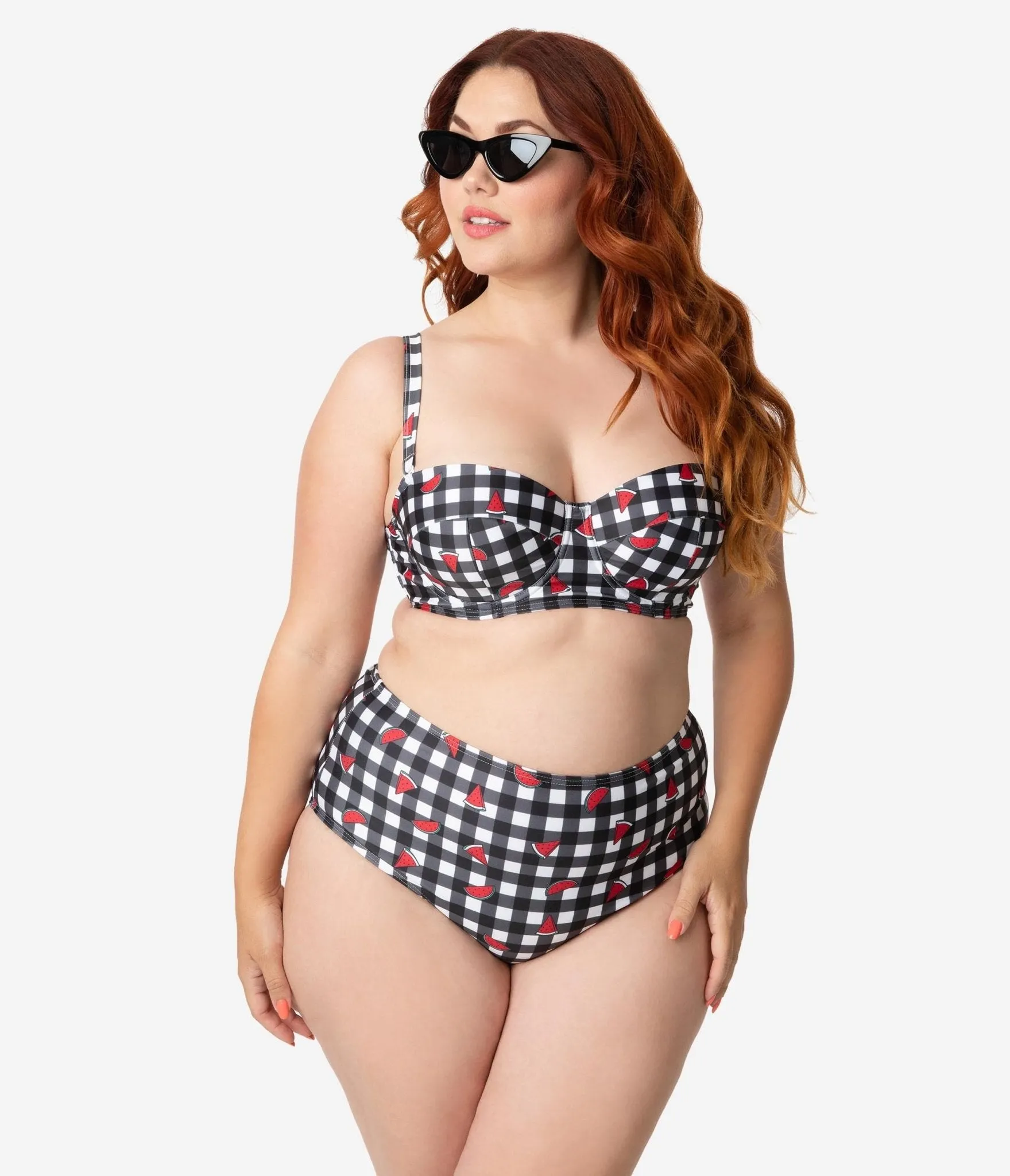 Collectif x Playful Promises Black & White Gingham Watermelon Print Swim Bottoms sold by Unique Vintage product image thumbnail 4