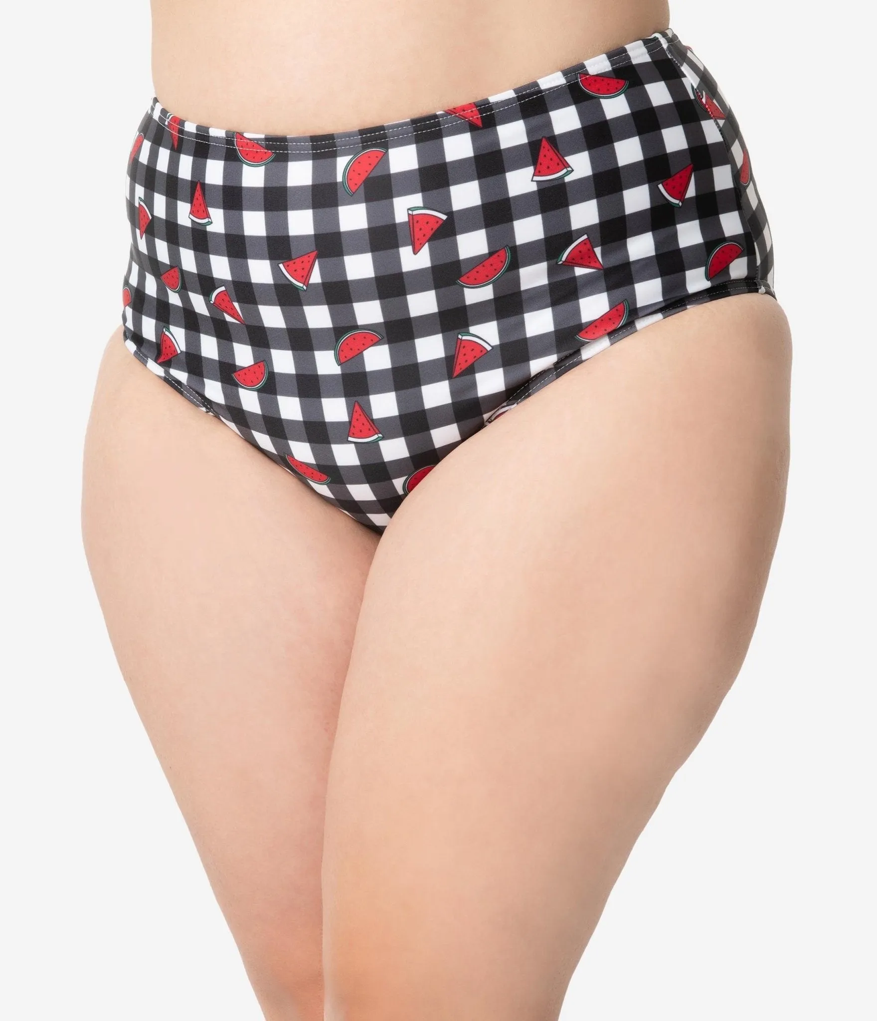 Collectif x Playful Promises Black & White Gingham Watermelon Print Swim Bottoms sold by Unique Vintage product image thumbnail 2