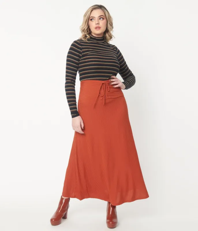 Rust Rib Knit Maxi Skirt sold by Unique Vintage