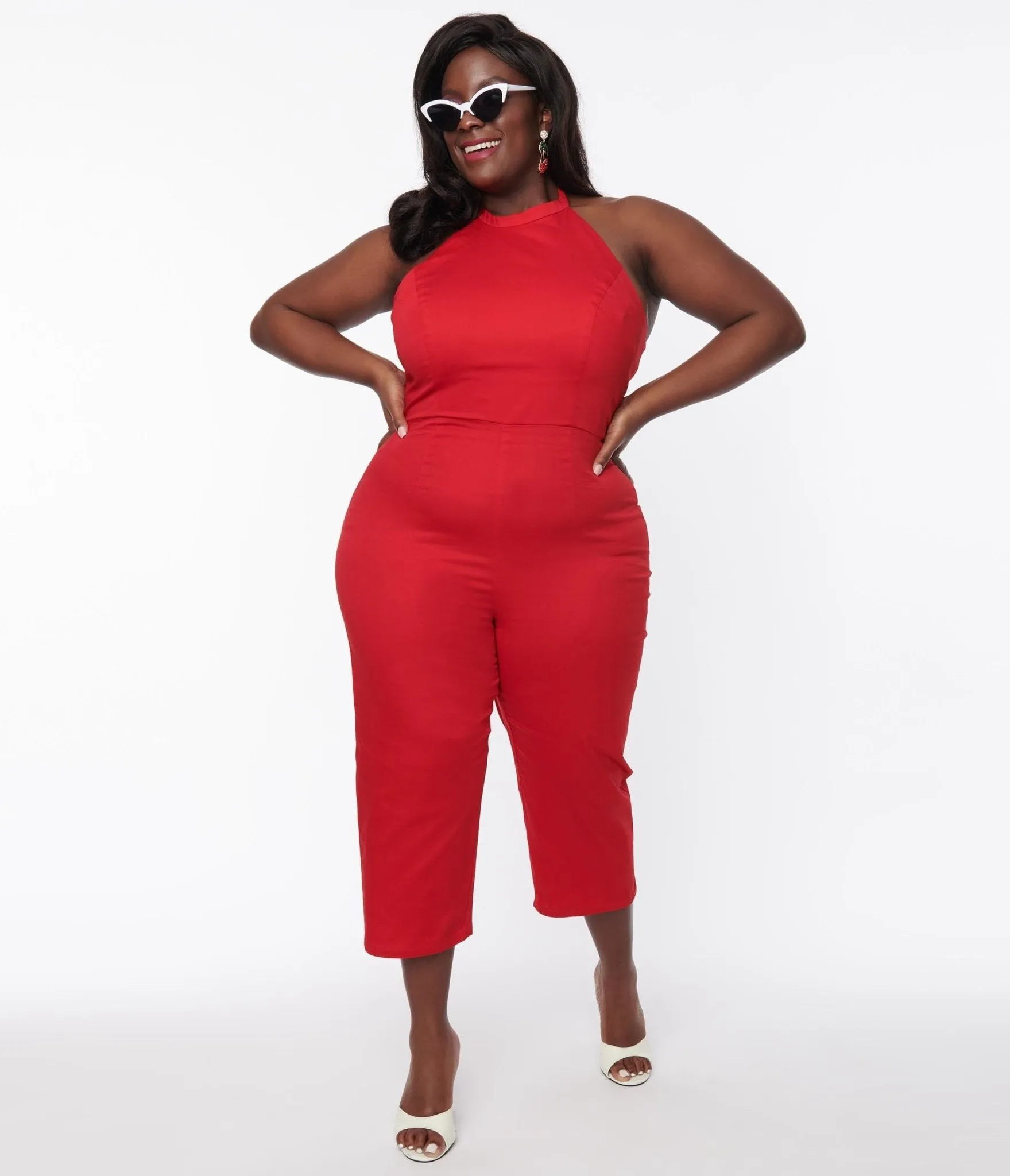 Collectif Plus Size Red Gingham Skirted Midge Jumpsuit Set sold by Unique Vintage product image thumbnail 2